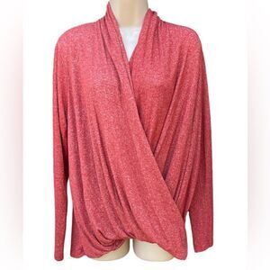 PHILOSOPHY Faux Wrap Blouse Size S Red Waffle Knit Long Sleeve Top Draped Shirt